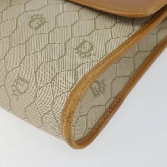 Christian Dior Honeycomb Canvas Shoulder Bag PVC Leather Beige Gold Auth BA7080 - Picture 4 of 16